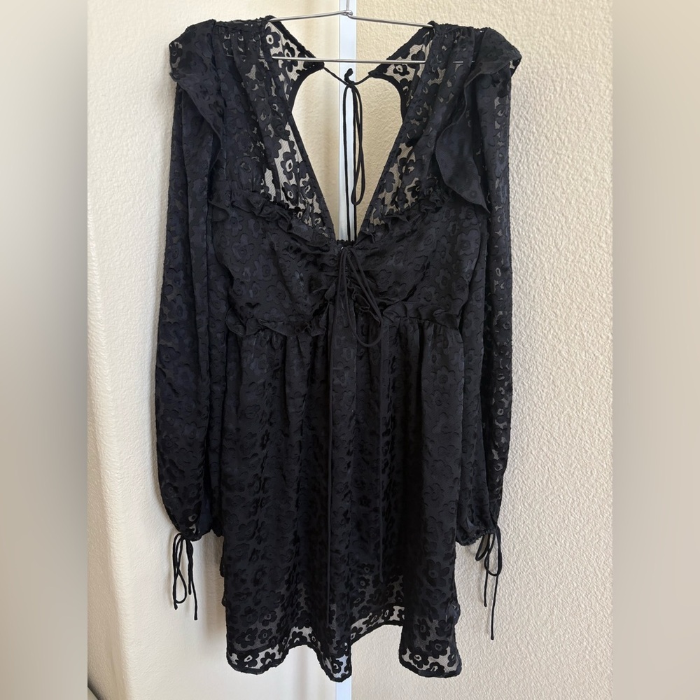 For Love & Lemons Daisy Burnout Velvet Babydoll Dress in Black - Size S